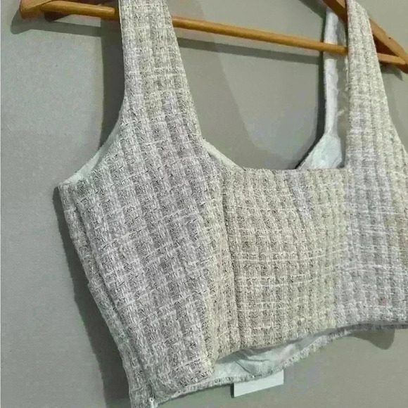 Zara Pink Tweed Textured Top Crop - Picture 7 of 9